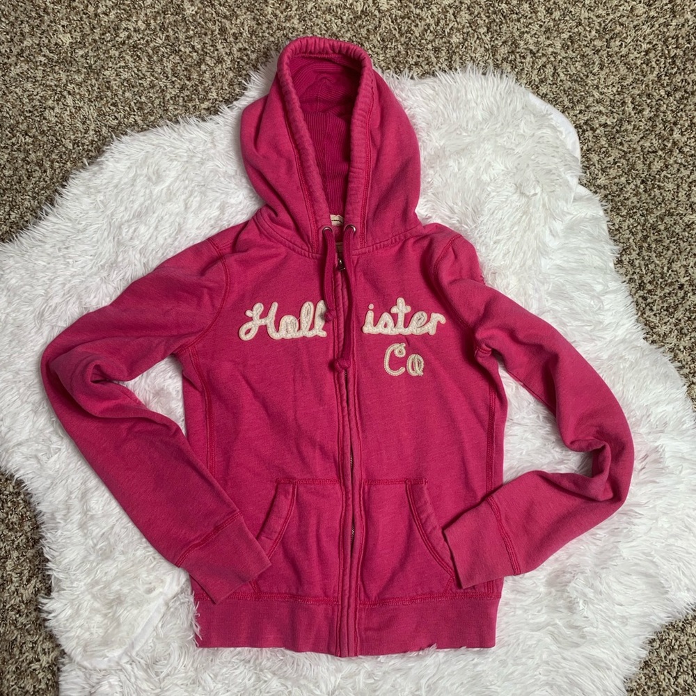 Hollister Full Zip Pink Hoodie Size Medium - Picture 1 of 5